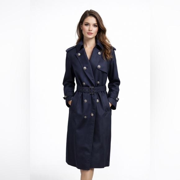 Ann Taylor Jackets & Blazers - Ann Taylor Navy Double-Breasted Belted Trench Coat – Women’s Medium